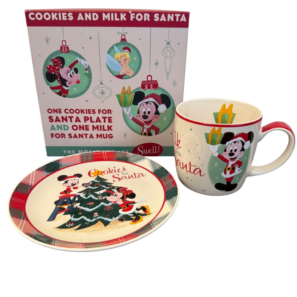 Disney Parks Cookies for‎ Santa Plate & Milk Mug Set Mickey Minnie Christmas